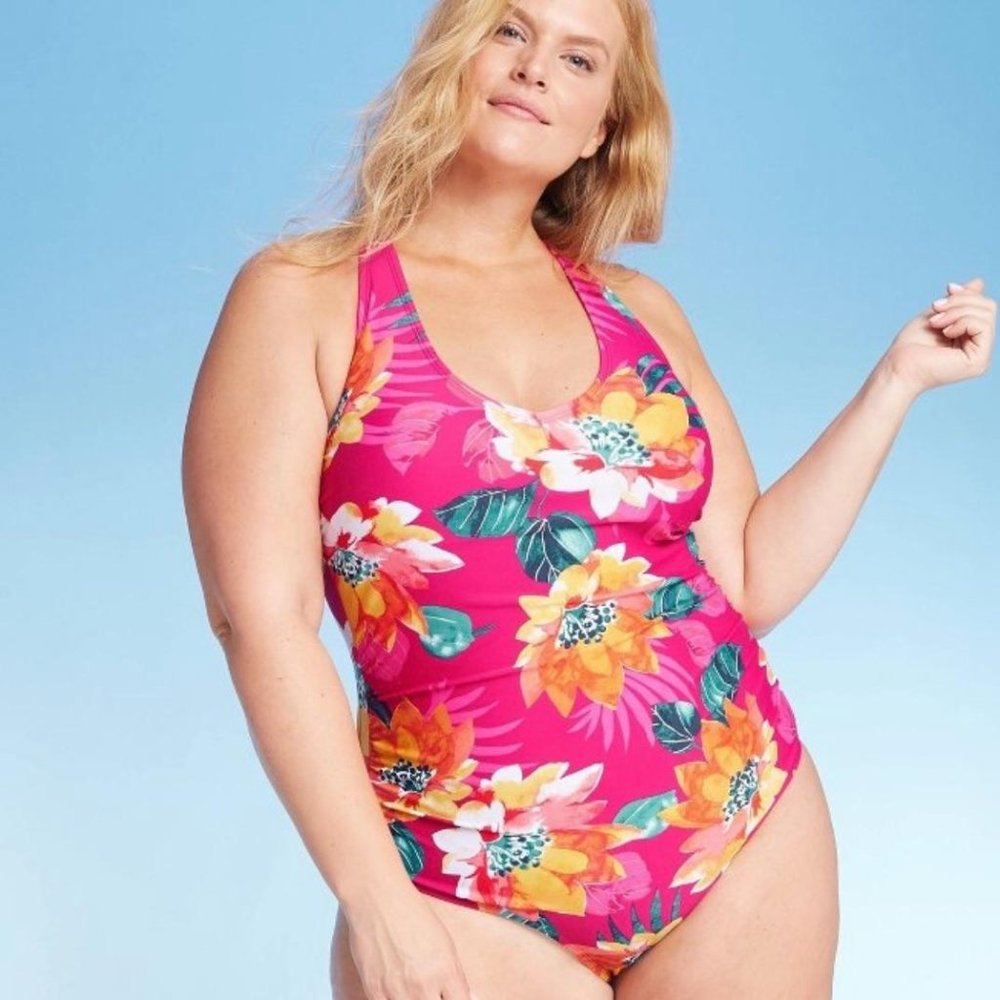 NEW Kona Sol Pink Floral One Piece Swimsuit